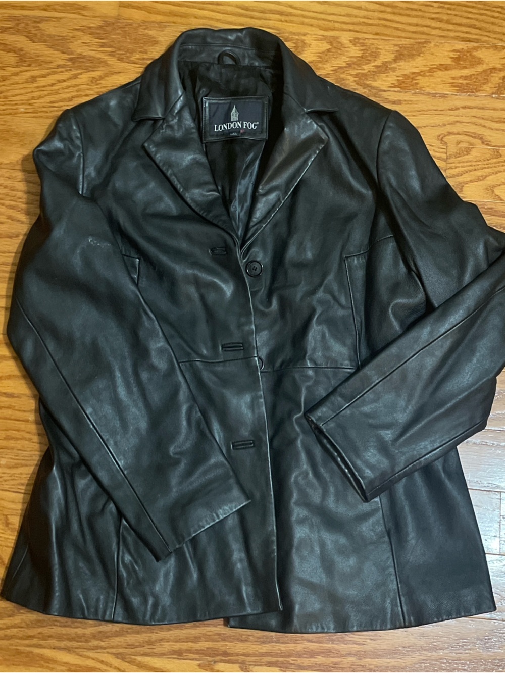 London Fog Women's Black Genuine Leather Button-Up Jacket